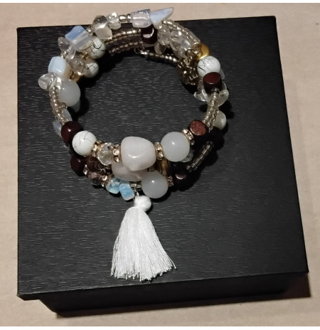 Apyrankė su natūraliais akmenėliais “Stone“, balta