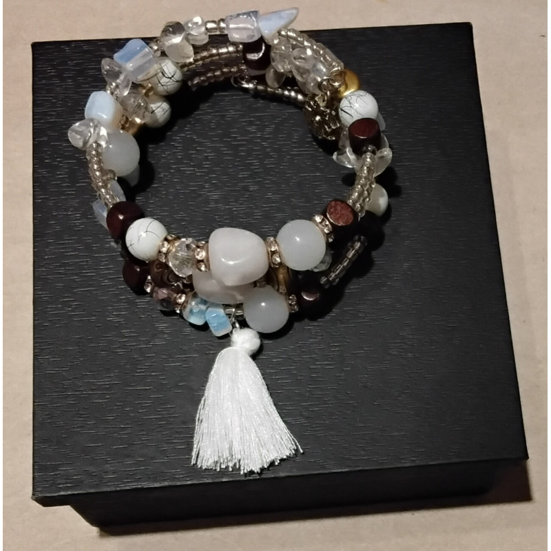 Apyrankė su natūraliais akmenėliais “Stone“, balta