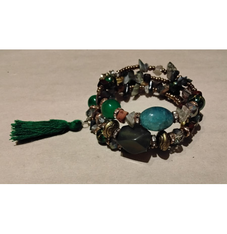 Apyrankė su natūraliais akmenėliais “Stone“, tamsiai žalia