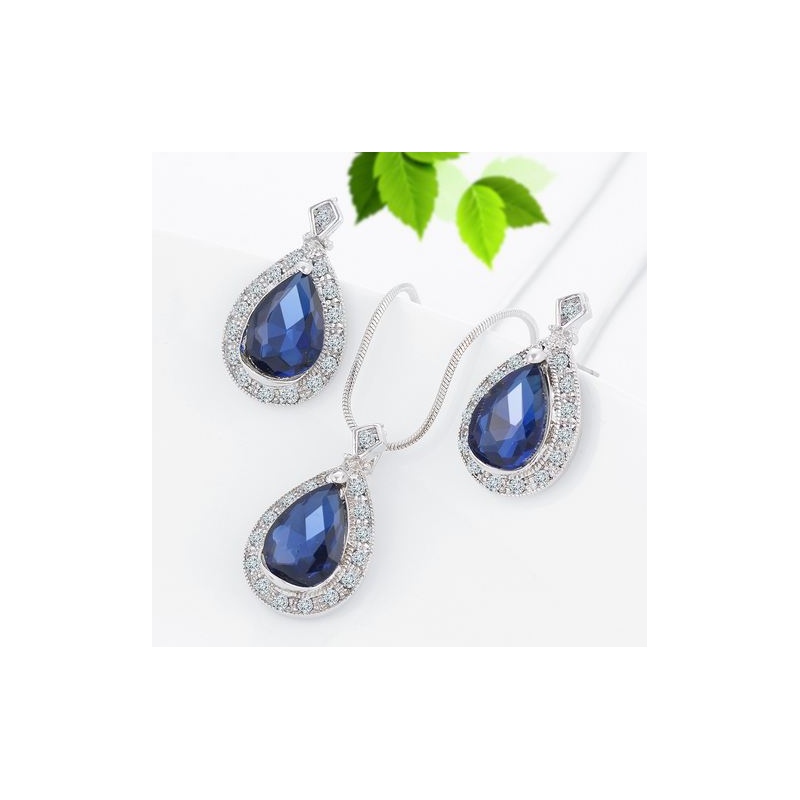 Papuošalų rinkinys su austriškais stiklo kristalais “mėlynasis lašelis“, 18k paauksavimas